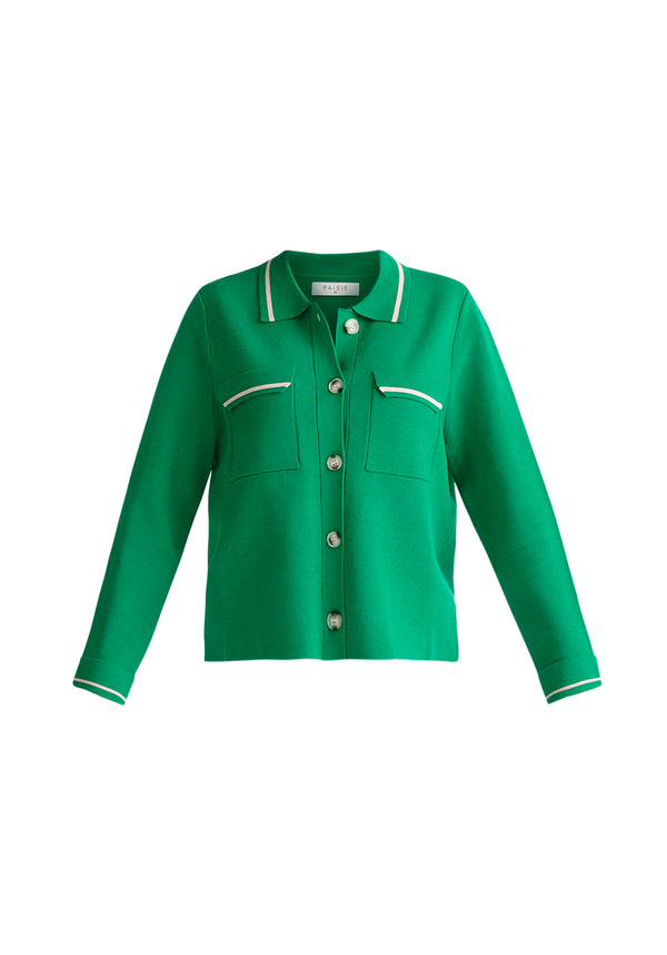 Paisie Contrast Detail Top in Green and White Cut Out